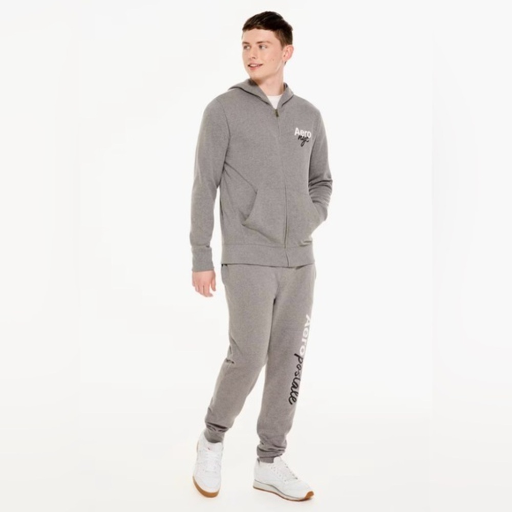 ❤️Aeropostale Gray Aero NYC Full Zip Hoodie XL – Logo Sleeve, Soft Fleece